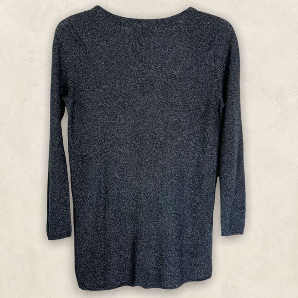 Zara Womens Black Metallic Crew Neck Pullover Asymmetrical Knit Sweater Sz M - Picture 2 of 9